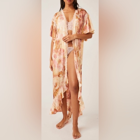 NWOT Free People Intimately Moonbeams Floral Lace Trim Sweet Combo Robe. - Picture 10 of 17